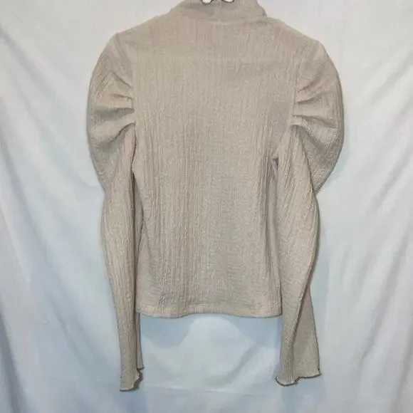 Free People Ela Mock Neck Ruffled Sheer Ruffle Puff Sleeve Blouse Size M - Picture 9 of 9